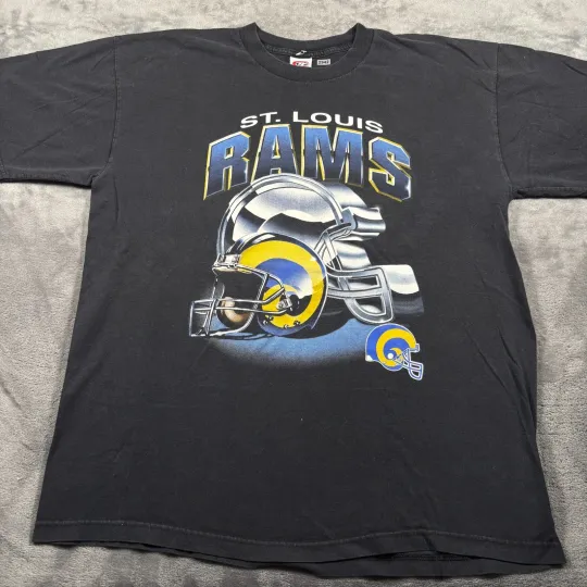 Discover Vintage 90s Los Angeles Rams football Football T-Shirt Mens XL Black Graphic Print