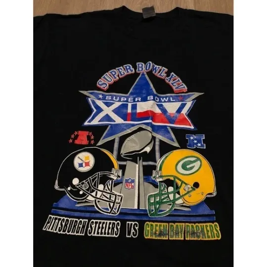 Discover Vintage Gildan football Super Bowl 45 XLV T-Shirt Steeler - Greenbay Men's Size XL