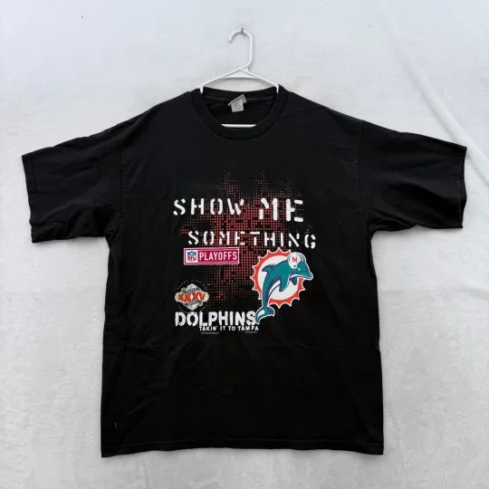 Discover Vintage Miami Dolphins T Shirt Mens XL Black Superbowl XXXV Playoff football Football