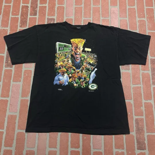 Discover VTG 1995 SALEM GREEN BAY PACKERS CHEESE HEAD FOOTBALL BLACK T-SHIRT XL football