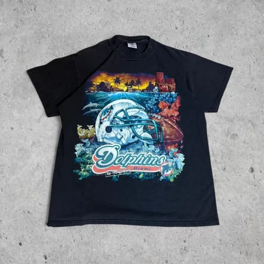 Discover Vintage 2001 Miami Dolphins football tee black color reprint shirt  AN59286