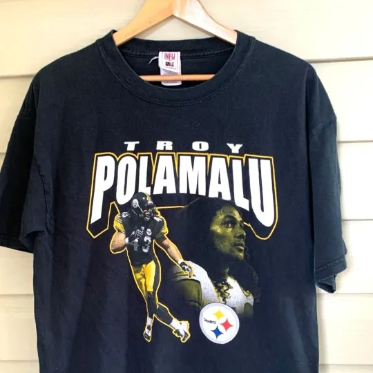 Discover Vintage Troy Polamalu 43 Pittsburgh Steeler football Players cotton t-shirt sz L EUC