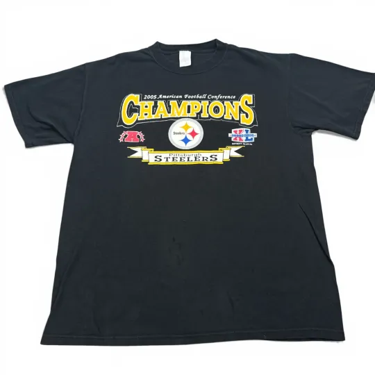 Discover Vintage Y2K Pittsburgh Steeler Champions T Shirt Mens Size Large Black football