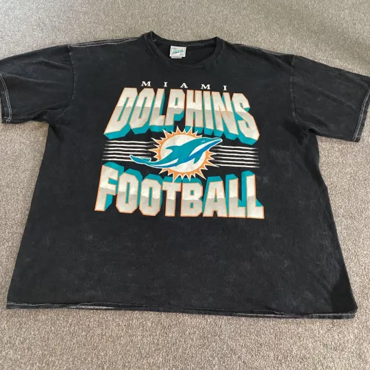 Discover Vintage Miami Dolphins Shirt Mens Large Black 47 Tubular football Football 90s Tee