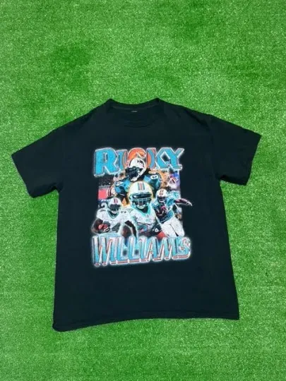 Discover Miami Dolphins Vintage 90s T Shirt Size Medium Black football Big Logo RARE