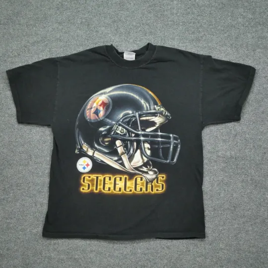 Discover Vintage Pittsburgh Steeler T Shirt Adult Large Black Helmet football Football 90s