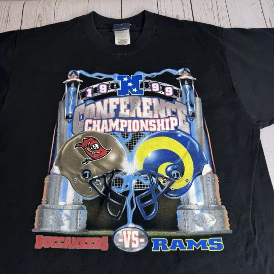 Discover Vintage NFC Championship T Shirt Mens Large Rams Buccaneers 1999 football Pro Player