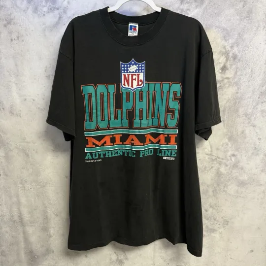 Vintage 90s Miami Dolphins T Shirt Mens 2XL football Russell Athletic