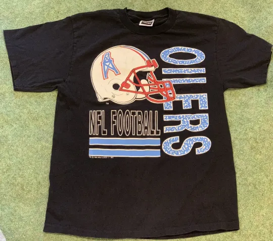 Discover Tultex T-Shirt Vintage 1991 football Football Oilers LARGE Black