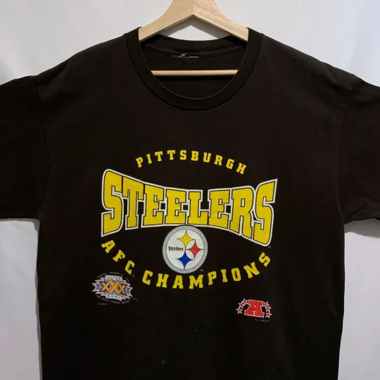 Discover Vintage 90s Pittsburgh Steeler football Champions T Shirt Size Large / XL Black 1996