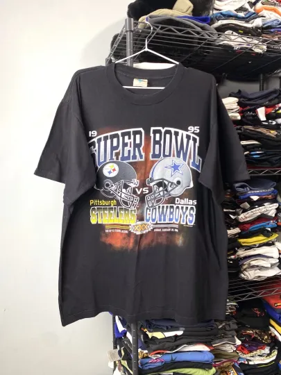 Discover Vintage 1995 Salem Super Bowl Steeler Cowboys T Shirt football Black L Size