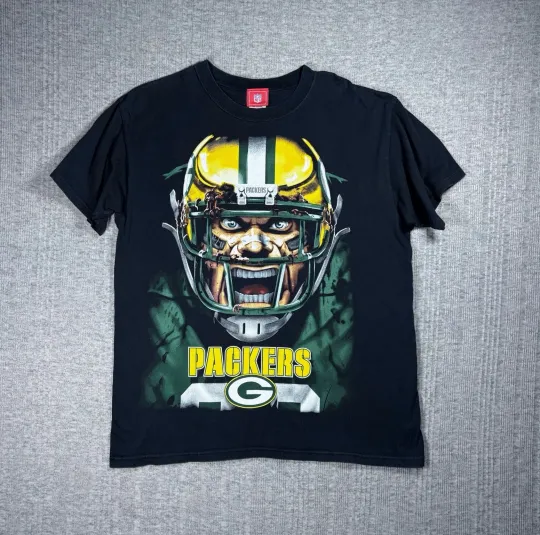 Vintage 90s Green Bay Packers football Football T-Shirt Mens Size Large Black Helmet