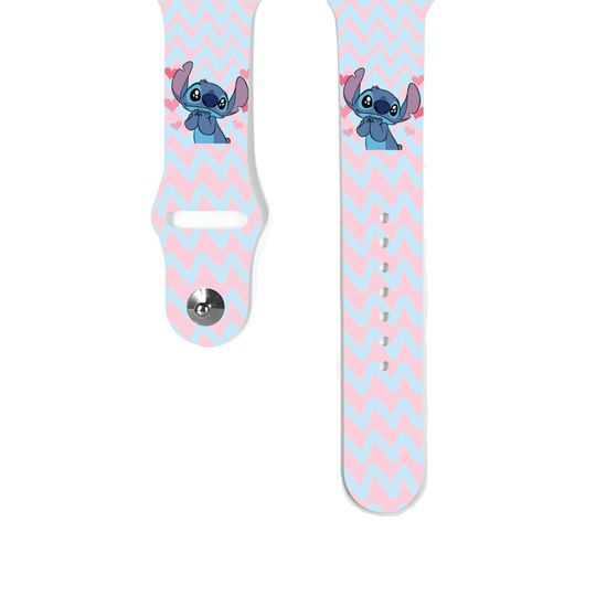 Discover Apple Watch Band 38 40 41 mm and 42 44 45 49 mm for All Series, pink blue chevron Silicone iwatch strap cute cartoon character k115