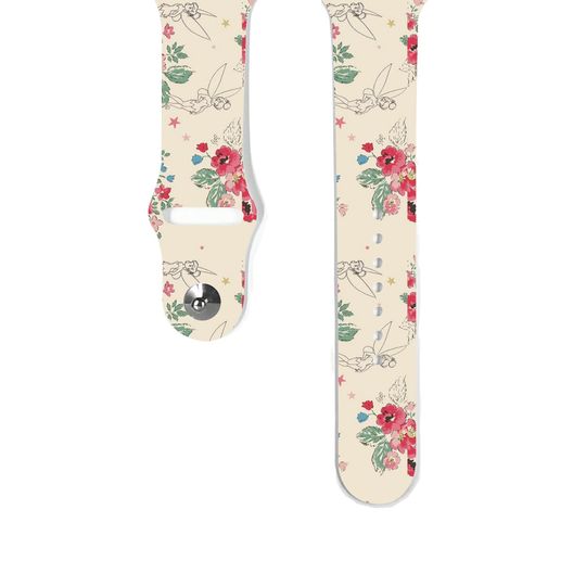 Discover Apple Watch Band women 38 40 41 mm and 42 44 45 49 mm for All Series, Floral rose Tinker Bell Silicone wrist band iwatch strap, k108