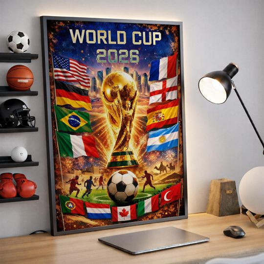 Discover World Cup Poster, Football Wall Art, Soccer Decor Fan Gift, Championship Print, Sports Room Poster