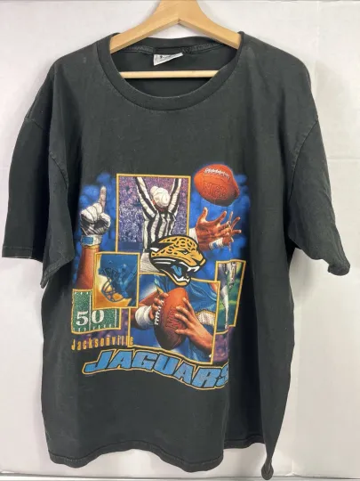 Discover Vintage 90s Jacksonville Jaguars T Shirt Sz XL Lee Sport Faded Black football Footbal