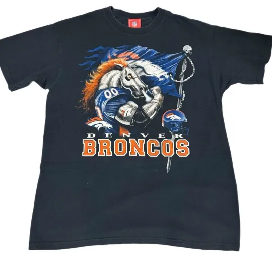 Discover Vintage Denver Broncos mascot football black shirt VK08447
