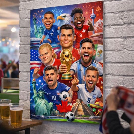 World Cup 2026 Soccer Poster  Messi Ronaldo Mbapp Haaland Pulisic Kane Wall Art | Kids Football Decor | 2:3 Ratio Print