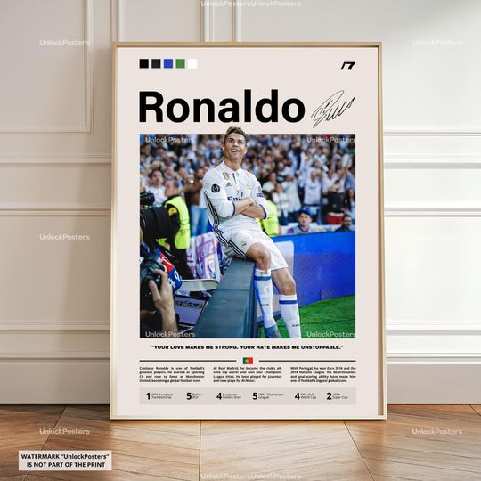 Cristiano Ronaldo Poster, Ballon d'Or Winner, Real Madrid Football Print, Portuguese Football Wall Art, Real Madrid Decor, Ronaldo Football