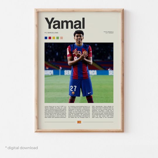 Discover Lamine Yamal Poster #2  Soccer Wall Prints Digital Download, High-Resolution Football Wall Art