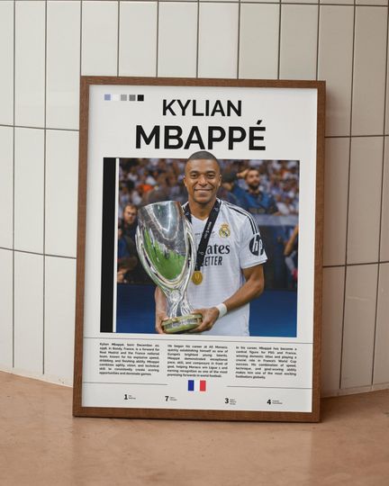 Kylian Mbappe Poster, Real Madrid Wall Art, Mbappe Print, Football Poster, Football Wall Art, Gift For Football Fans, Soccer Print