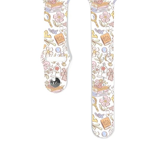 Discover Apple Watch Band women 38 40 41 mm 42 44 45 49 mm for All Series, Disney inspired Beauty and the beast Silicone strap - k446