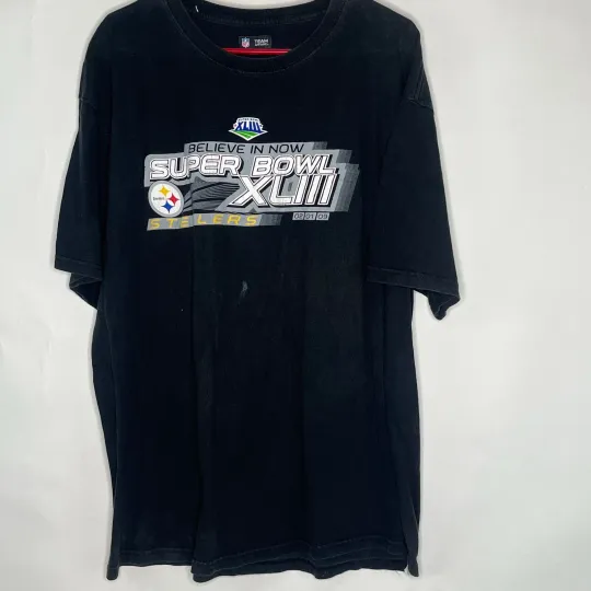 Discover Vintage Super Bowl 2009 Steeler football Black T Shirt Adult Size XL T Shirt