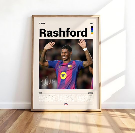 Discover Marcus Rashford Poster | Manchester United Star Wall Art | England Soccer Forward Print | Football Gift for Red Devils Fans | EPL Decor