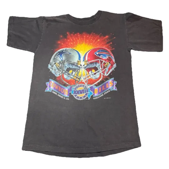 Discover VTG Super Bowl XXVII 27 90s Salem football Football Cowboys Bills Graphic T Shirt Med