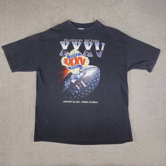 Discover Vintage Y2K Super Bowl XXXV 2001 T Shirt Mens Size XL Black Football football Graphic