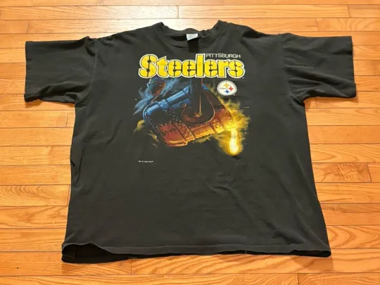 Discover Rare Vintage 1993 football Pittsburgh Steeler Melting Steel Graphic T Shirt Size XL