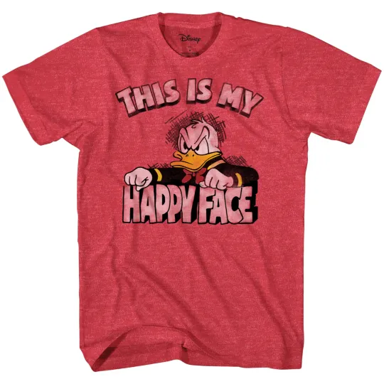 Discover Disney Donald Duck This Is My Happy Face Men's Red Heather T-Shirt