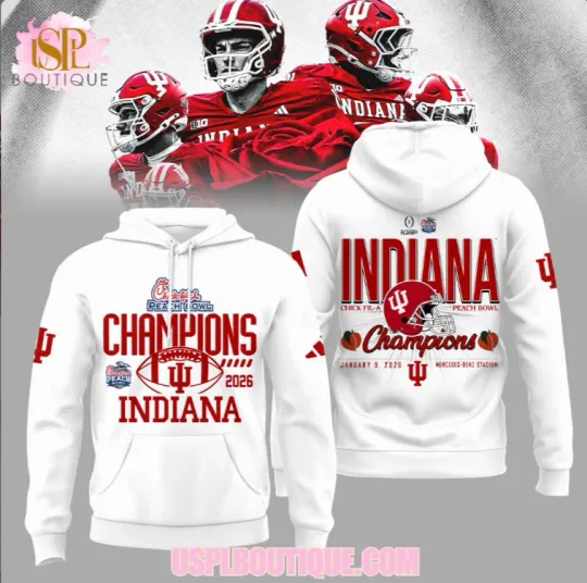 Discover Indiana Peach Bowl Champs 2026 White Hoodie 3D Gift For Valentine