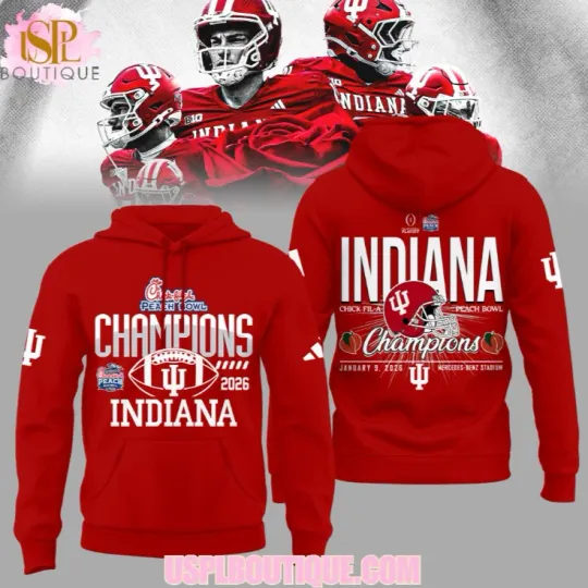 Discover Indiana Peach Bowl Champs 2026 Red Hoodie 3D Gift For Valentine