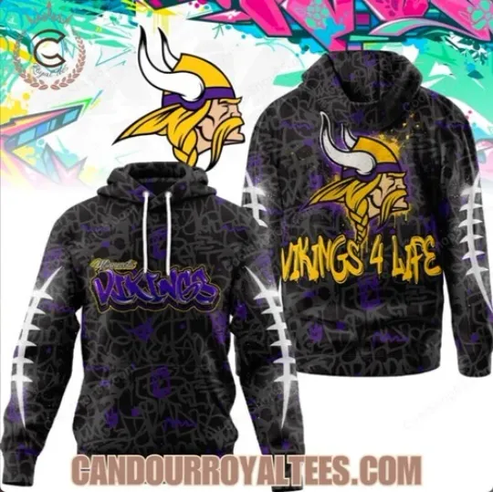 Discover Vikings Graffiti For Life Design Hoodie 3D All Over Printed