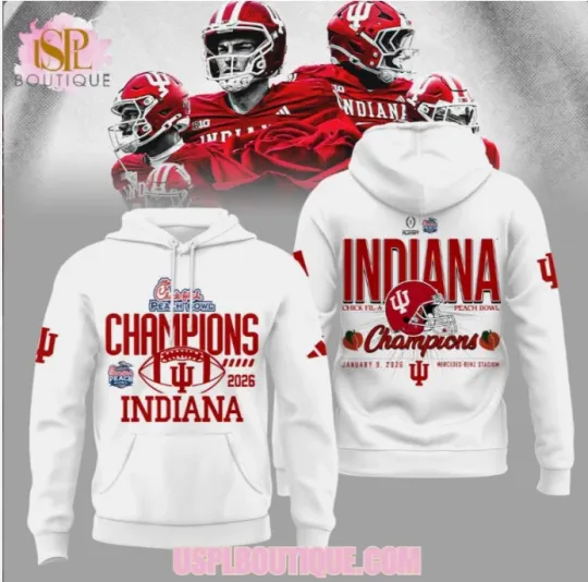 Discover Indiana Peach Bowl Champs 2026 White Hoodie 3D