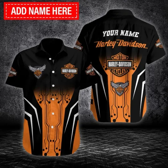 Discover Personalized Harley Motor Racing Davidson Casual Button Down Shirt