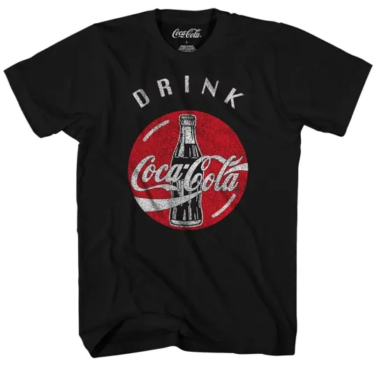 Discover Coca Cola Drink Bottle Cap Logo Men's Black T-Shirt