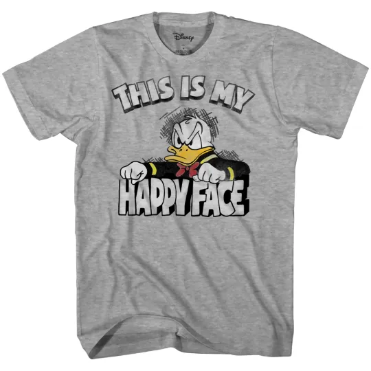 Discover Disney Donald Duck Happy Face Men's Grey Heather T-Shirt