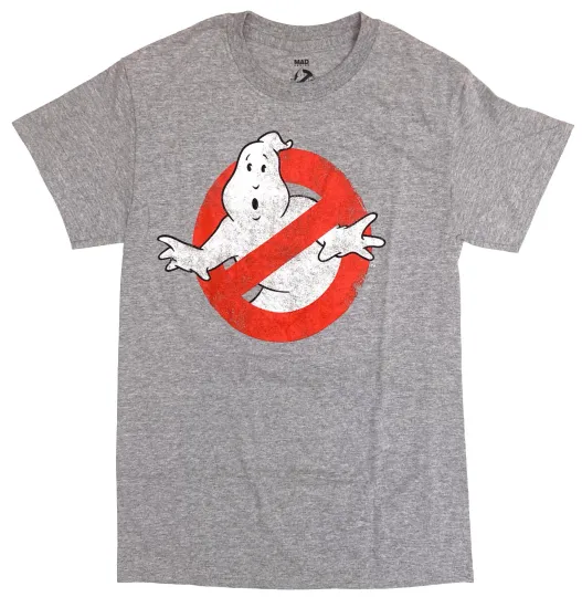 Discover Ghostbusters Distressed Logo Men's Grey Heather T-Shirt