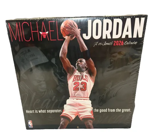 Discover New Date Works NBA Michael Jordan 2026 Wall Calendar 12'' X 12'', 16 Month