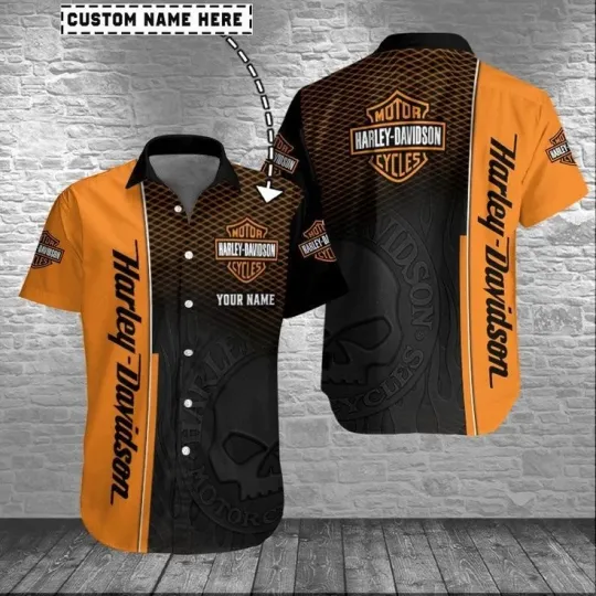Discover Personalized Harley Motor Racing Davidson Casual Button Down Shirt