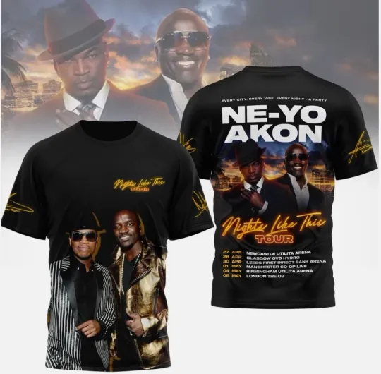 Discover NE-YO & Akon Nights Like This Tour 2026 New 3D AOP Men's Shirt