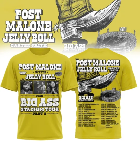 Discover Post Malone & Jelly Roll The Big Ass Stadium Tour Part 2 2026 Concert T-Shirt