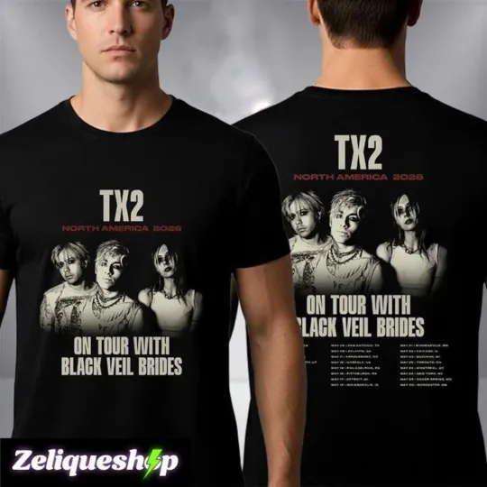Discover TX2 North America Tour 2026 Shirt, TX2 on Tour With Black Veil Brides Tee