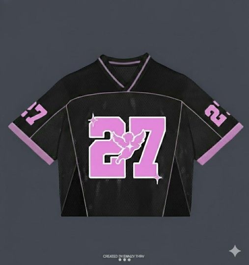 Discover Custom Name 27 Pink Crop Football Jersey  Black Mesh Sports Crop Top, Personalized Streetwear Jersey