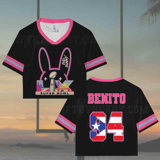 Bad Bunny Football Bad Benito Crop Top Football Jersey, Bad Bunny Bowl 2026 Halftime Show Crop Top Football Jersey
