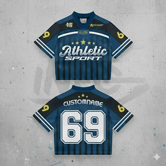 Discover Custom Name Athletic Crop Football Jersey  Blue Mesh Sports Crop Top, Personalized Streetwear Jersey