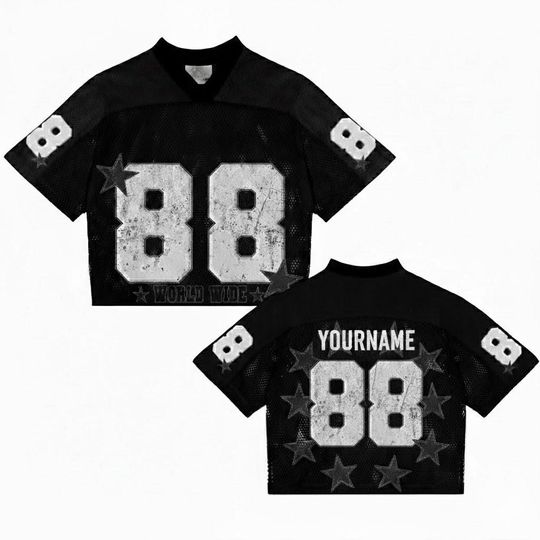 Discover Custom Name Black Crop Football Jersey  Vintage Mesh Sports Crop Top, Personalized Streetwear Shirt