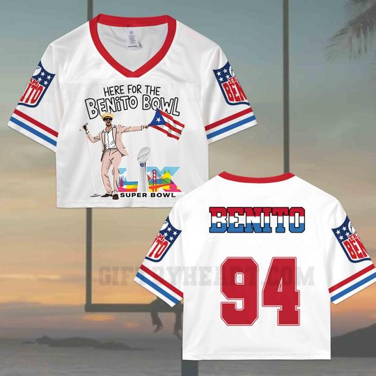 Discover Benito 94 Crop Top Mesh Football Jersey, Half Time Show Crop Top Football Jersey Shirt, Gift for Unisex